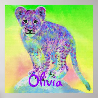 personalizable rainbow lion cub poster