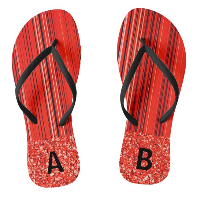 Personalizable Red Black White Flip Flops (Footbed)