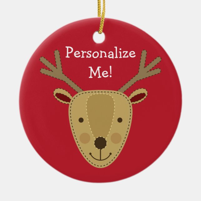 Personalizable Reindeer w/Custom Photo Ceramic Ornament (Front)