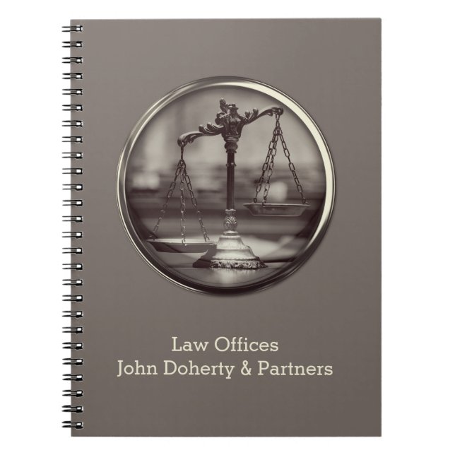 Personalizable Sepia Scales of Justice | Lawyer Notebook (Front)