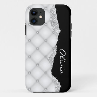 Personalizable Siver Faux Diamond Cristals Quilted iPhone 11 Case