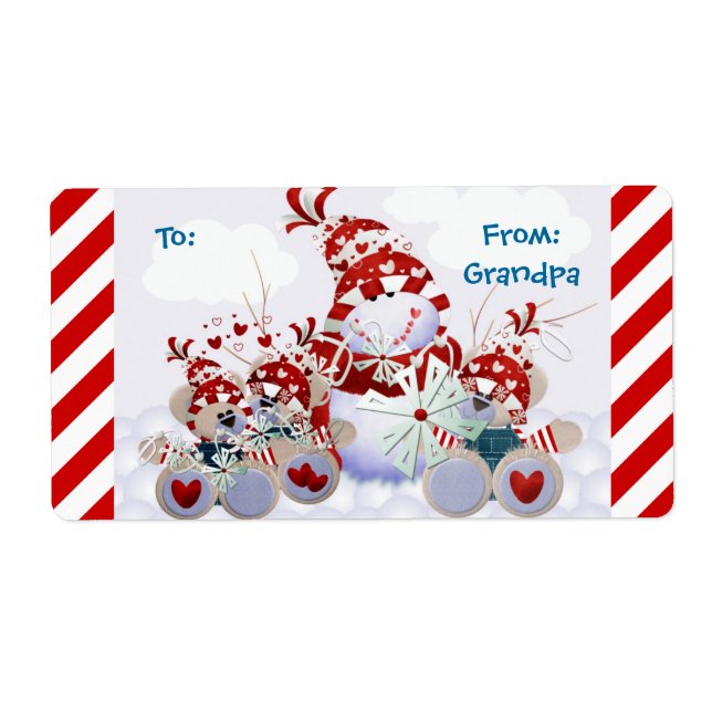 Personalizable Snowman Teddy Bear Christmas Tags (Front)