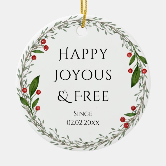 Personalizable Sobriety Date Classic Christmas Ceramic Ornament (Front)