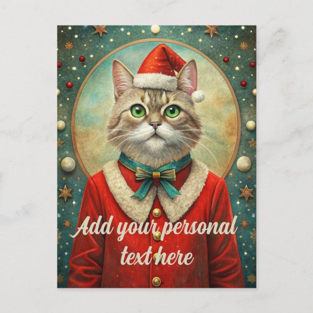 Personalizable text cat santa claus Christmas  Postcard (Front)