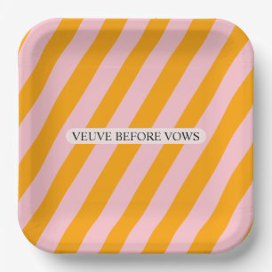 Personalizable Veuve Before Vows Pink and Orange Paper Plate