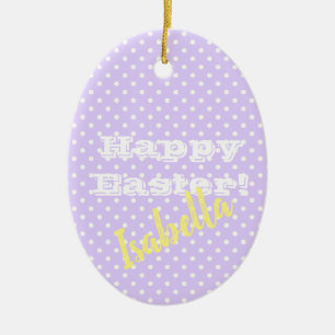 Personalizable Vintage Purple PolkaDot HappyEaster Ceramic Ornament