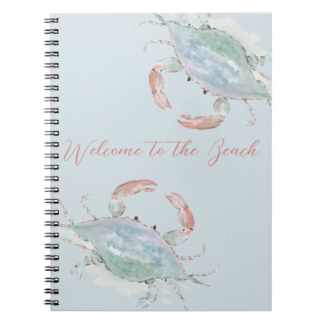 Personalizable Watercolor Crab Rental Guest Book (Front)