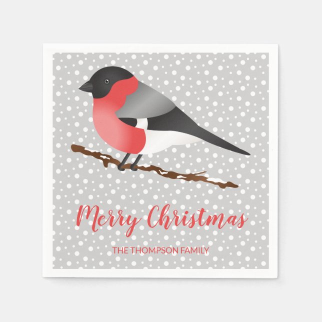 Personalizable Winter Bird & Merry Christmas Text Napkin (Front)