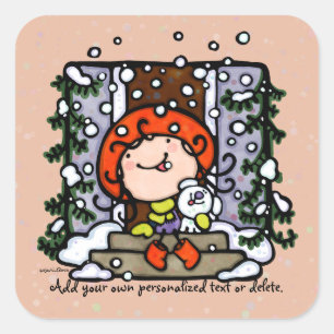Personalizable Winter Snow Christmas Girl Square Sticker