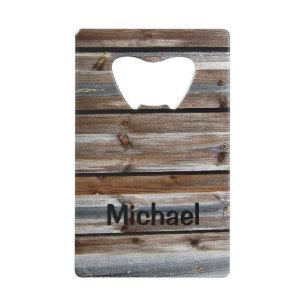 Personalizable Wood Texture Credit Card Bottle Opener