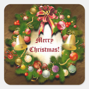 Personalizable Xmas Wreath Square Sticker