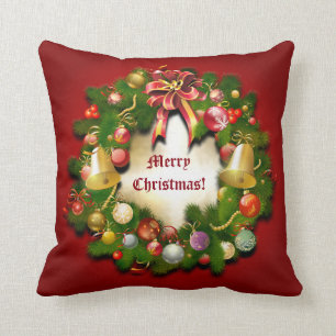 Personalizable Xmas Wreath Throw Pillow