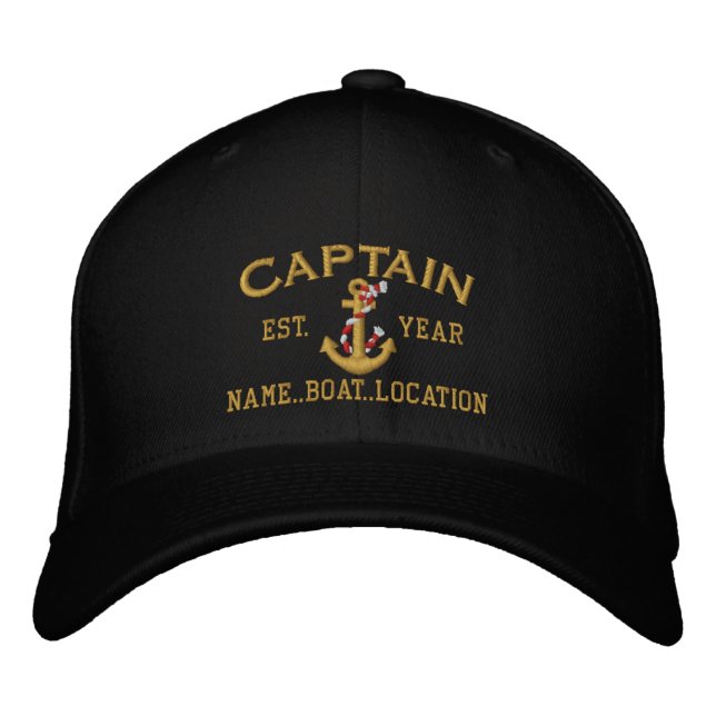 Personalizable YEAR and Names Captain Rope Anchor Embroidered Hat (Front)