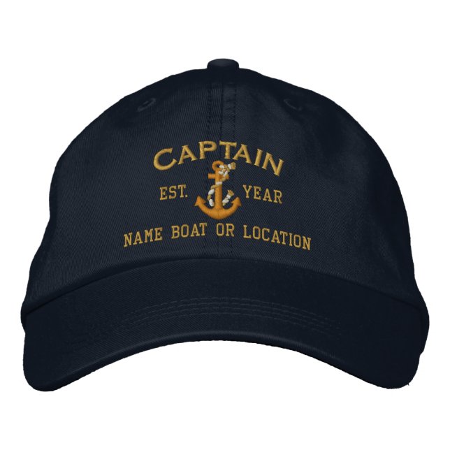 Personalizable YEAR and Names Captain Rope Anchor Embroidered Hat (Front)