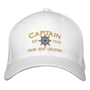 Personalizable YEAR and Names Captain Wheel Embroidered Hat