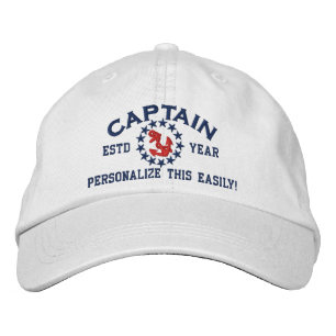 Personalizable YEAR and Names Captain Yacht Flag Embroidered Hat