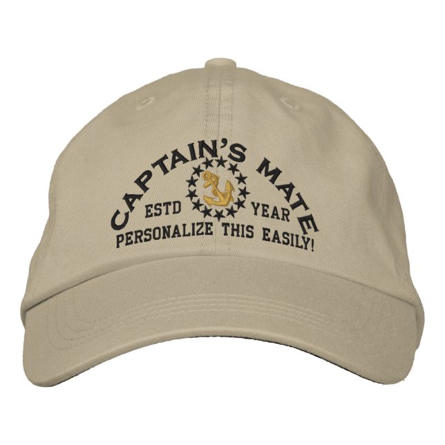 Personalizable YEAR and Names Captain's Mate Embroidered Hat (Front)