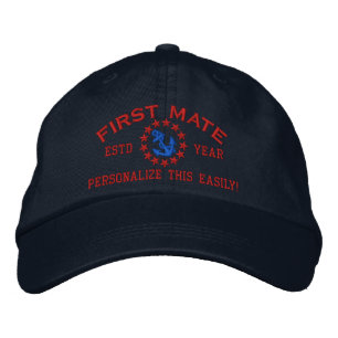 Personalizable YEAR and Names First Mate Yacht Embroidered Hat
