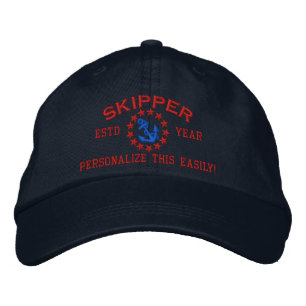 Personalizable YEAR and Names Skipper Yacht Flag Embroidered Hat