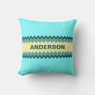 Personalizable Yellow Blue Wavy Striped Pattern Outdoor Pillow