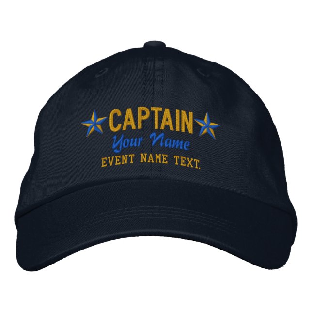 Personalizable Your Name Captain Stars Embroidery Embroidered Hat (Front)