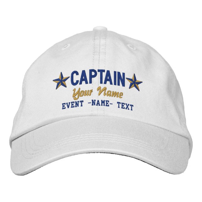 Personalizable Your Name Captain Stars Embroidery Embroidered Hat (Front)