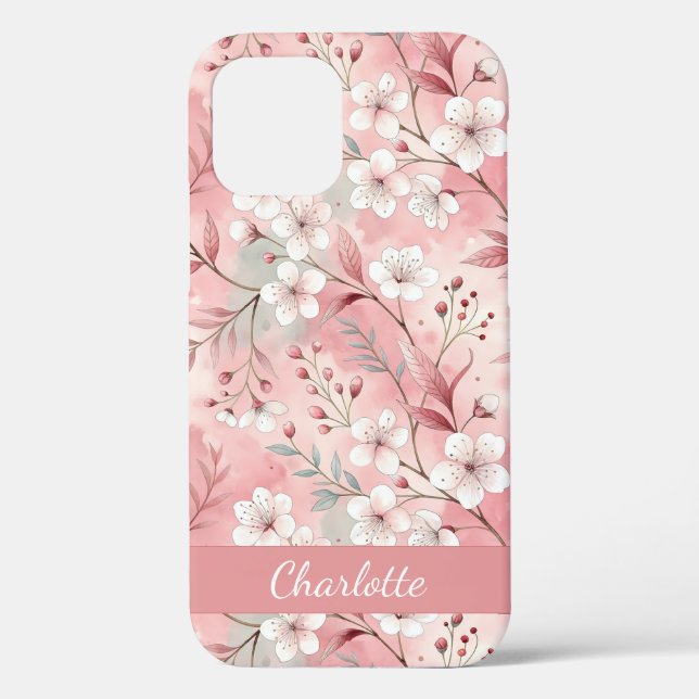 Personalizado Sakura Patrón de flor Rosa Case-Mate iPhone Case (Back)