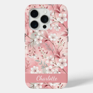 Personalizado Sakura Patrón de flor Rosa iPhone 15 Pro Case