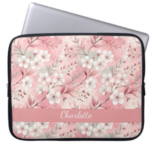 Personalizado Sakura Patrón de flor Rosa Laptop Sleeve