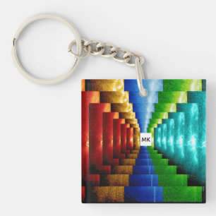 Personalizd Square Multicolored Stair Step Keychain