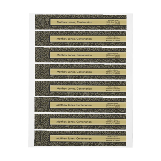 Personalize:  100th Birthday Theme Return Address Wrap Around Label (Sheet)