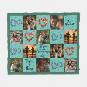 Personalize 10 Photos Happy Valentine's Day Teal Fleece Blanket