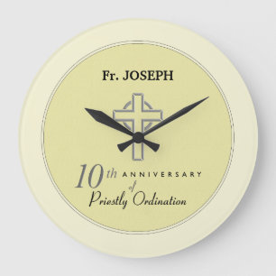 Personalize, 10th Anniversary of Priest Embossed Large Clock