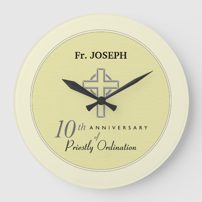 Personalize, 10th Anniversary of Priest Embossed Large Clock (Front)