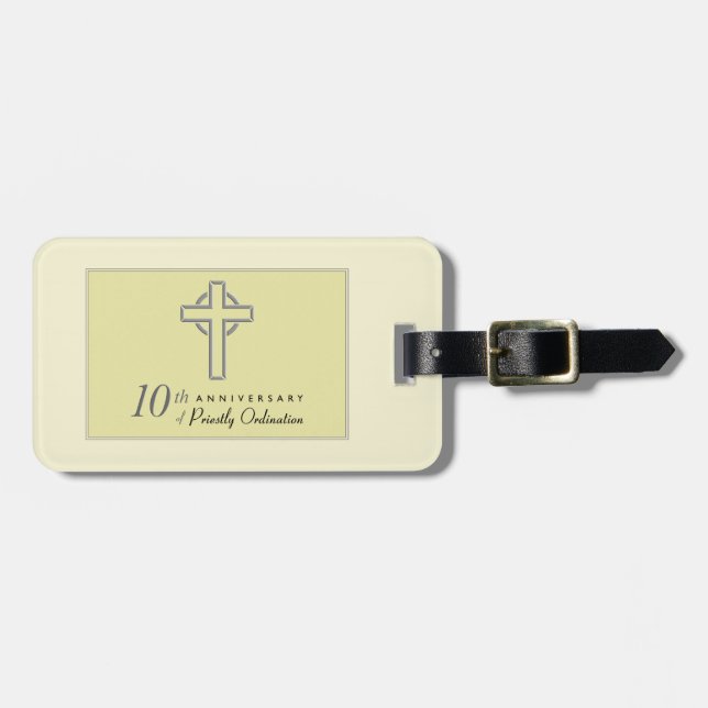 Personalize, 10th Anniversary of Priest Embossed Luggage Tag (Front Horizontal)