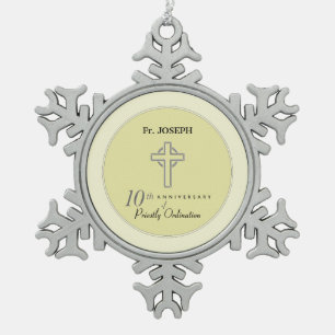 Personalize, 10th Anniversary of Priest Embossed Snowflake Pewter Christmas Ornament