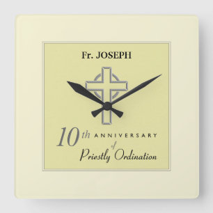 Personalize, 10th Anniversary of Priest Embossed Square Wall Clock