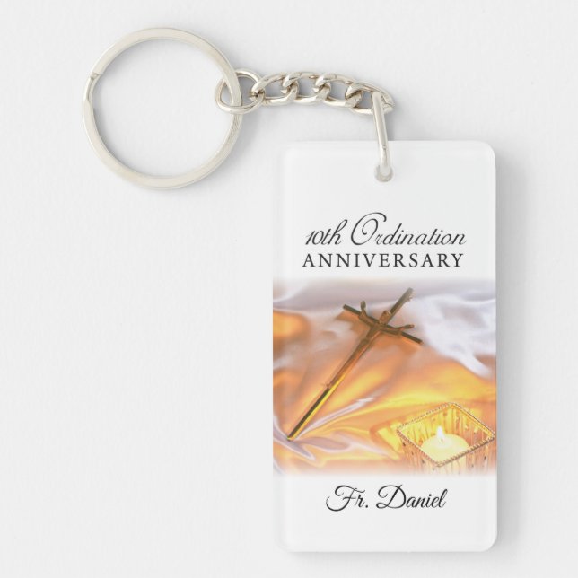 Personalize, 10th Ordination Anniversary, Cross Keychain (Front)