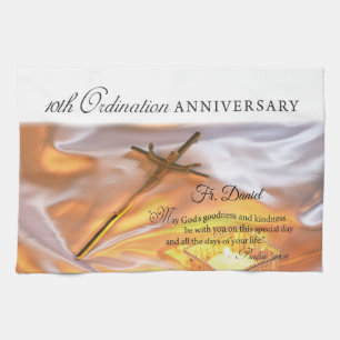 Personalize, 10th Ordination Anniversary, Cross Kitchen Towel