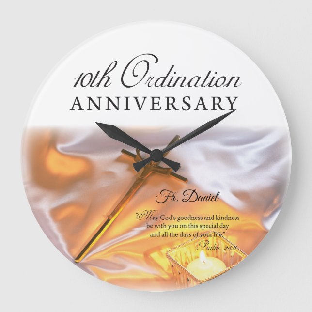 Personalize, 10th Ordination Anniversary, Cross Large Clock (Front)