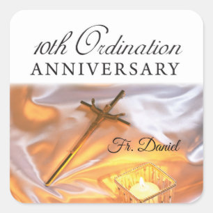 Personalize, 10th Ordination Anniversary, Cross Square Sticker