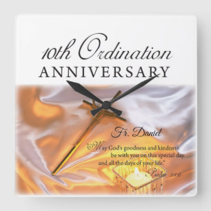 Personalize, 10th Ordination Anniversary, Cross Square Wall Clock