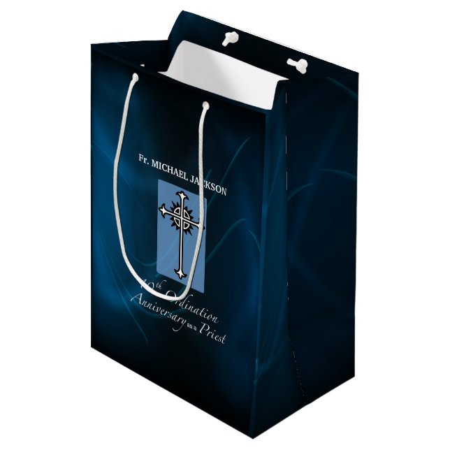 Personalize, 10th Ordination Anniversary of Priest Medium Gift Bag (Front Angled)
