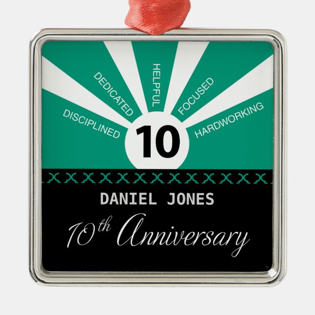 Personalize, 10th Year Employee Anniversary Metal Ornament (Front)