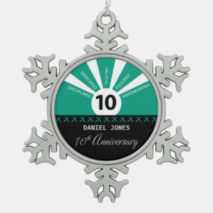 Personalize, 10th Year Employee Anniversary Snowflake Pewter Christmas Ornament
