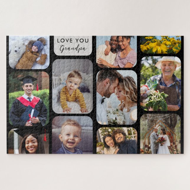 Personalize 11 Photos Modern Chic Love You Grandpa Jigsaw Puzzle (Horizontal)