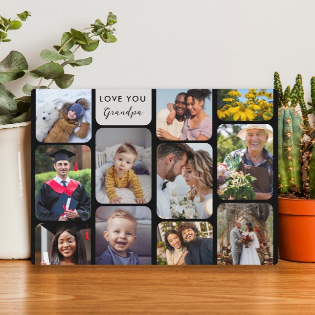 Personalize 11 Photos Modern Chic Love You Grandpa Plaque (Creator Uploaded)