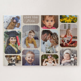    Personalize 11 Photos Taupe Modern Love You Mom Jigsaw Puzzle
