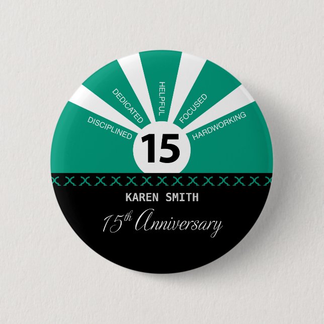 Personalize, 15th Yr Employee Business Anniversary 2 Inch Round Button (Front)