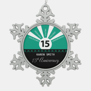 Personalize, 15th Yr Employee Business Anniversary Snowflake Pewter Christmas Ornament